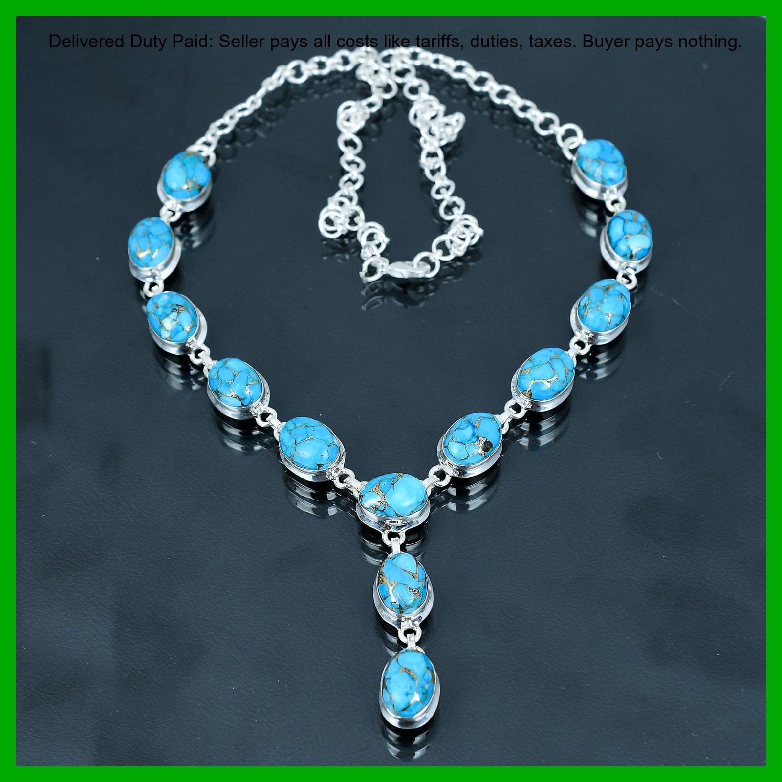 Sterling Silver Copper Blue Turquoise Gemstone Wedding Chain December Necklace