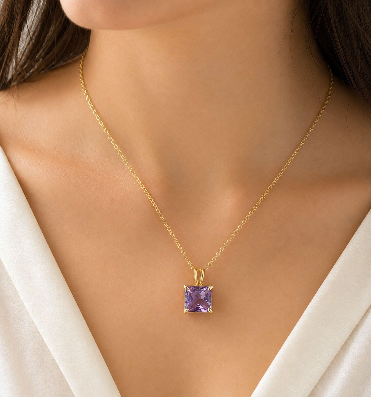 LAB CREATED 1.10 Cts ALEXANDRITE PENDANT SOLID 14k YELLOW GOLD – New With Tag