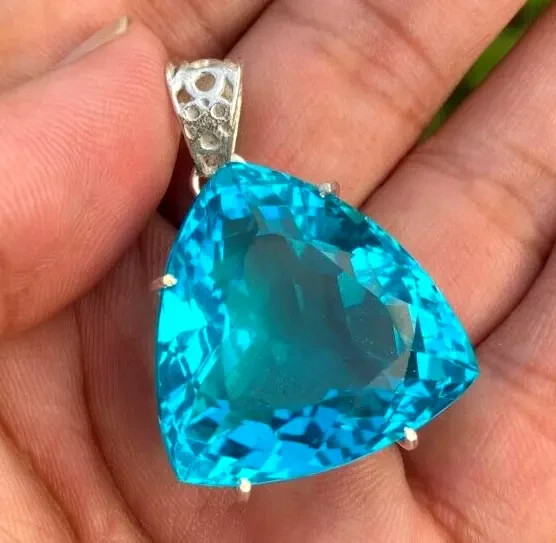 90.2 Ct+ Certified Natural Blue Topaz 925 Solid Silver Pendant Loose Gemstone A+