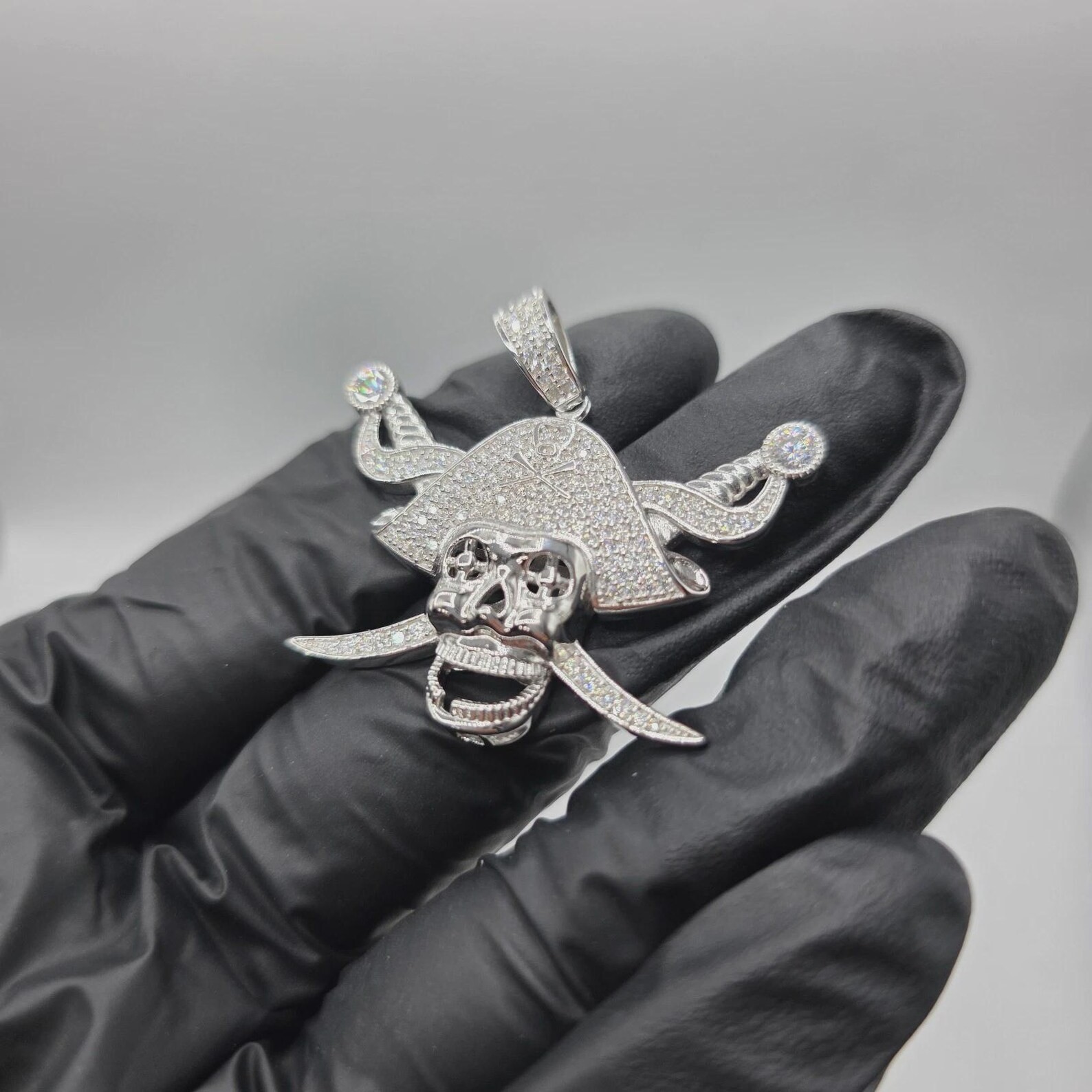 1 Ct Round Cut Lab Created Moissanite Pirate Shape Pendant 14K White Gold Plated