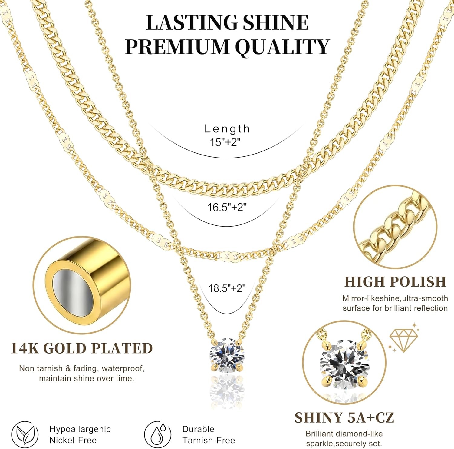 Layered Gold Necklaces for Women, 14K Gold Sterling Silver Plated Dai