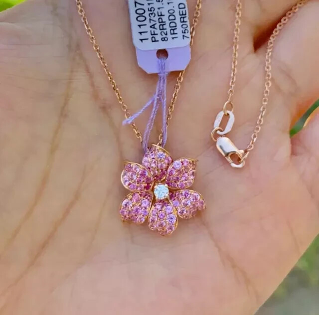 2Ct Round Cut Lab-Created Sapphire Flower Pendant 14K Rose Gold Plated 18″ Chain