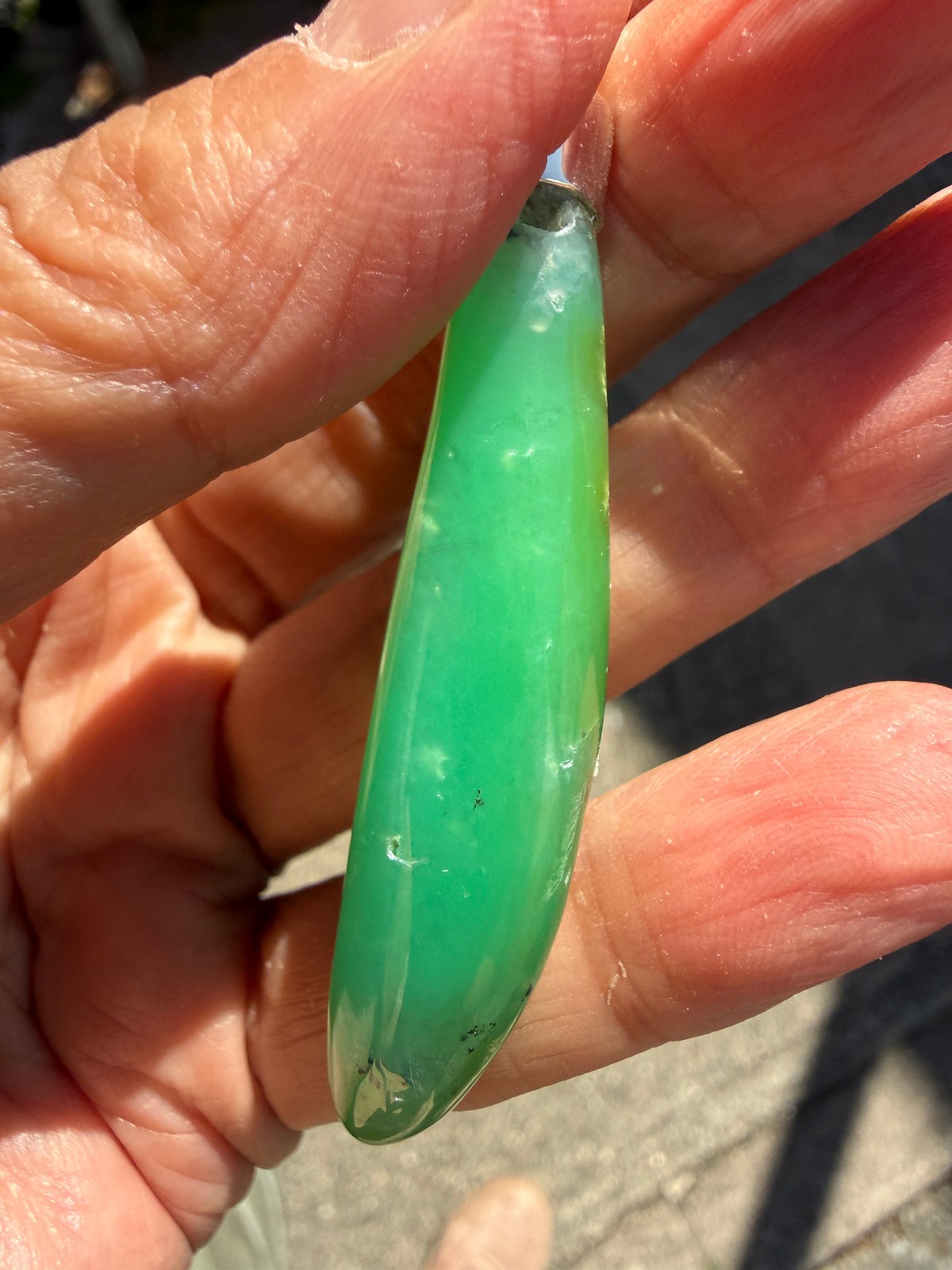 Chrysoprase Crystal Point Polished Pendant Healing Silver 925 Healing Natural Lg