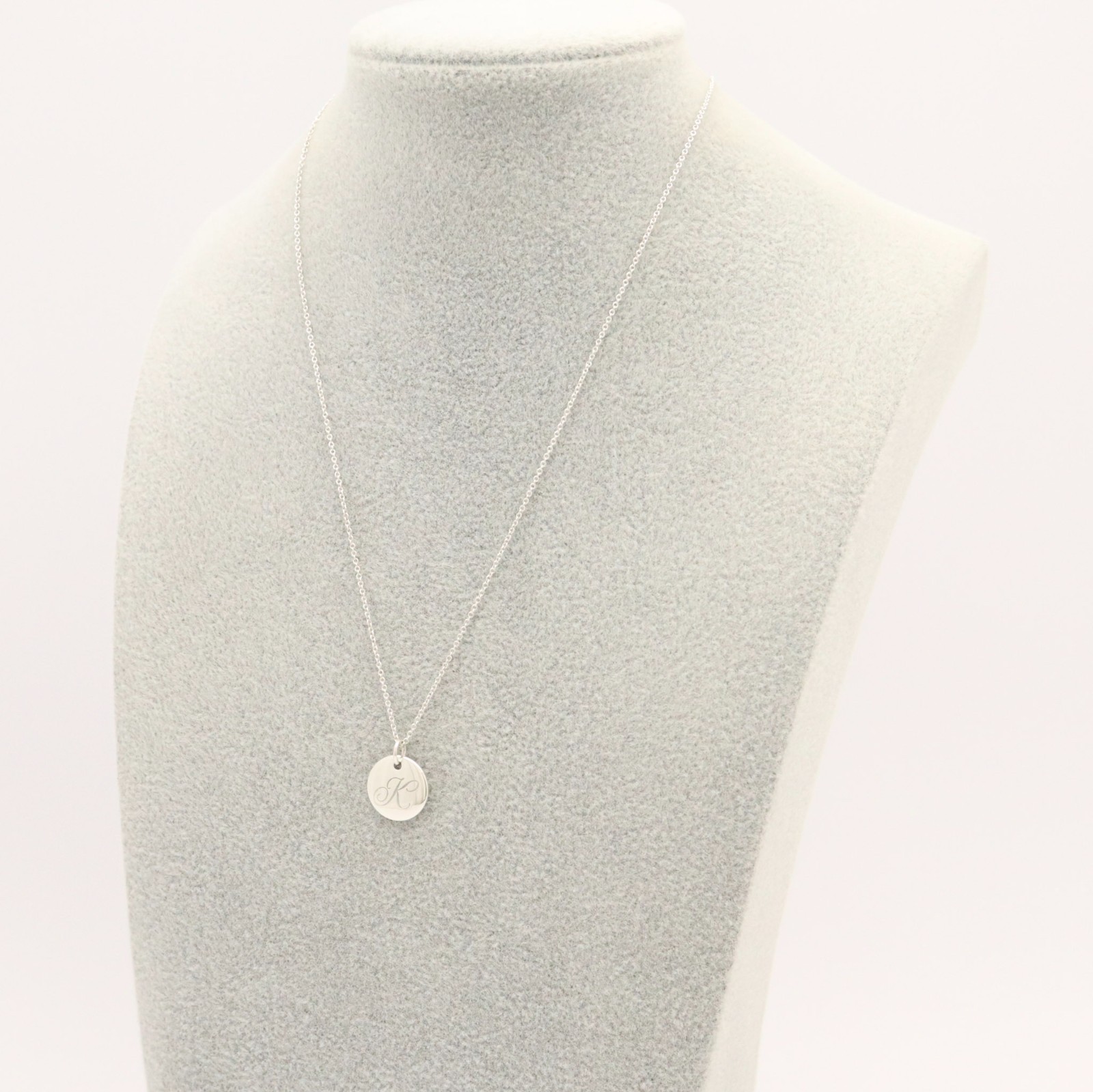 Tiffany & Co. Letter K Notes Alphabet Initial Disc Necklace 16.2″ Silver 925