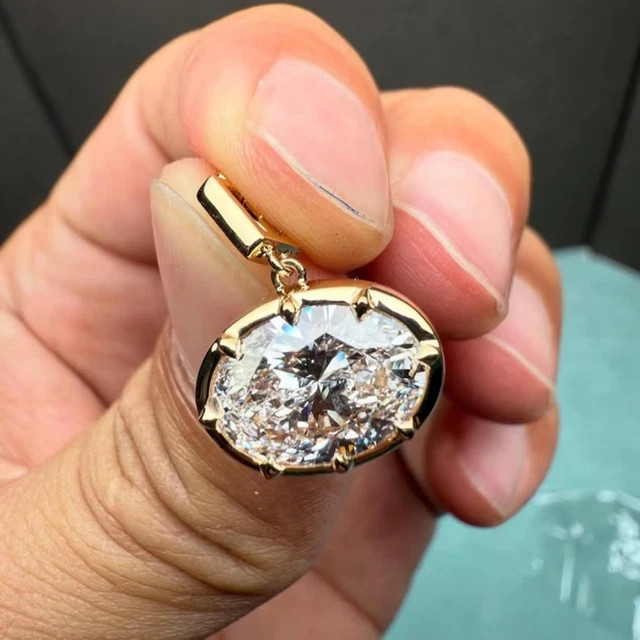 3 CTW East West Oval Moissanite Women’s Pendant 14K Yellow Gold Plated 18″ Chain