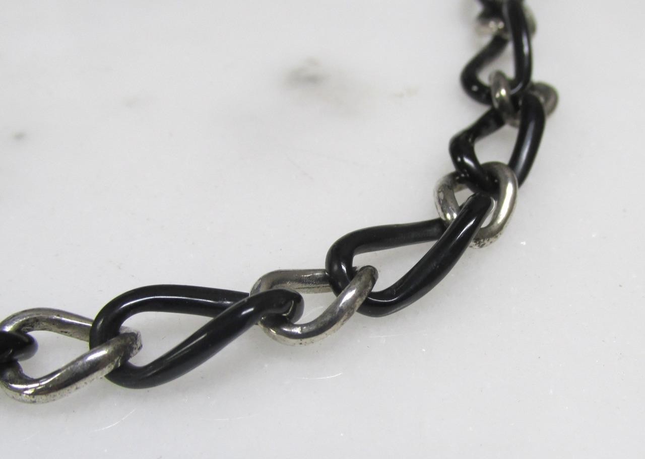 Sterling Silver & Black Plastic Link Chain Necklace ~ 18″ ~ 21.3grams ~ 3-G369