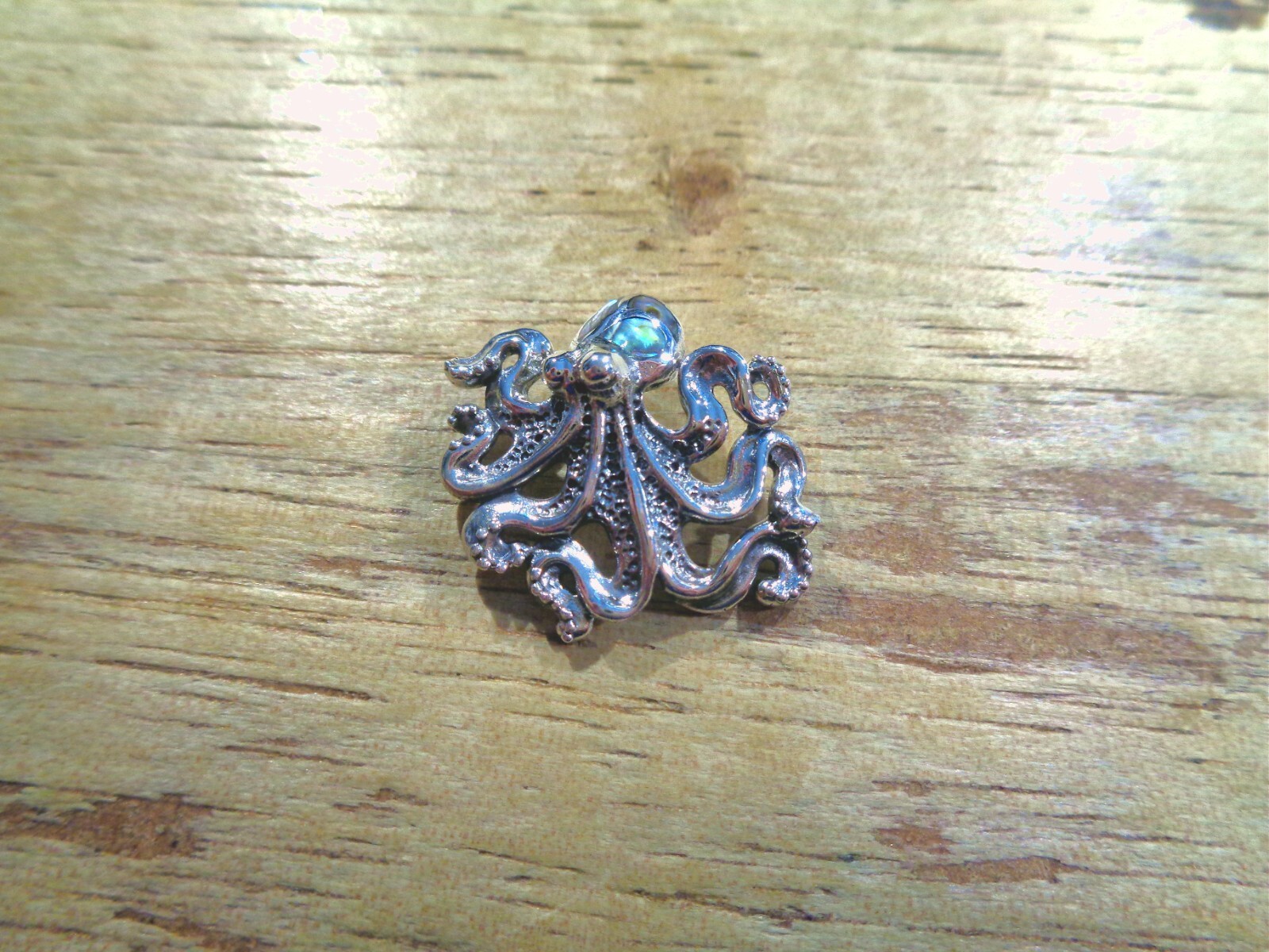28MM OXIDIZED HEAVY 925 SILVER ABALONE HAWAIIAN HE’E TAKO OCTOPUS SLIDE PENDANT