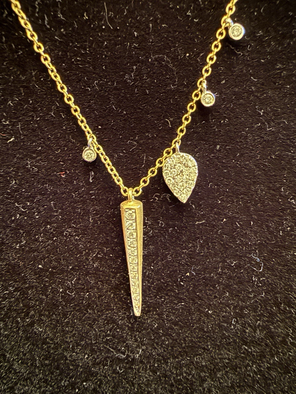 Meira T Womens 14K Yellow Gold Diamond Dagger Charm Necklace 18″ 2.6g