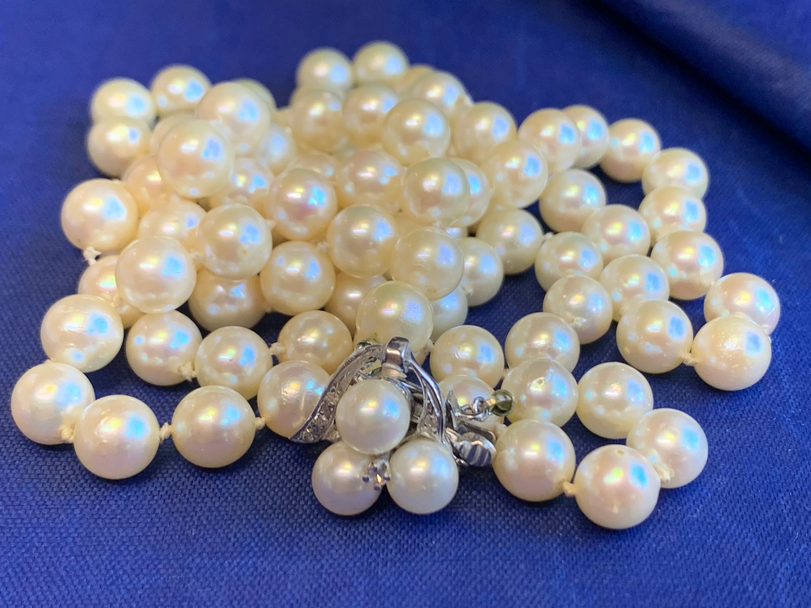 14K White Gold Honora Pearl & Diamond Necklace 32″ Fine Jewelry Box Clasp *READ*