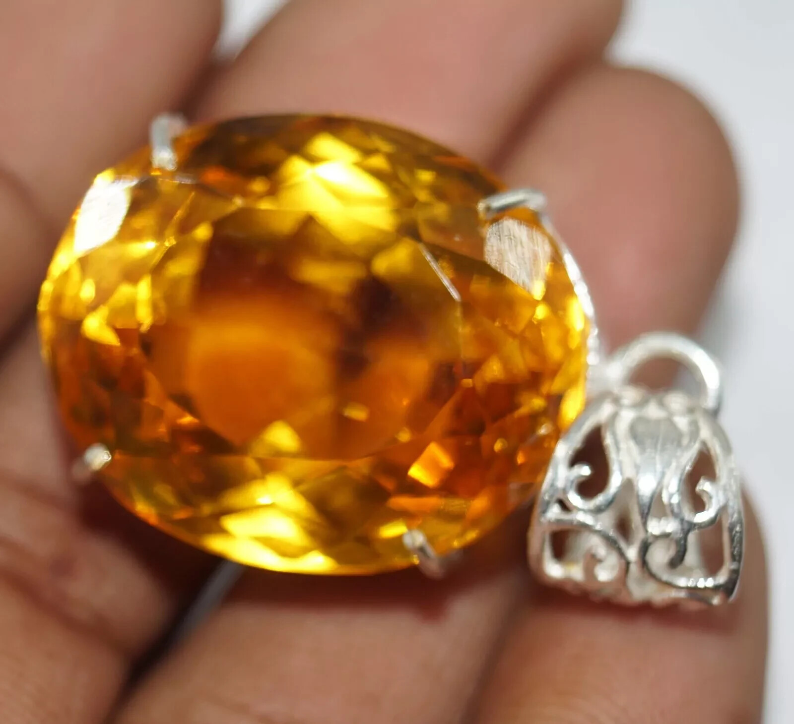 GIE 90 Ct+ Natural Yellow Citrine Oval Cut 925 Solid Silver Pendant Gemstone