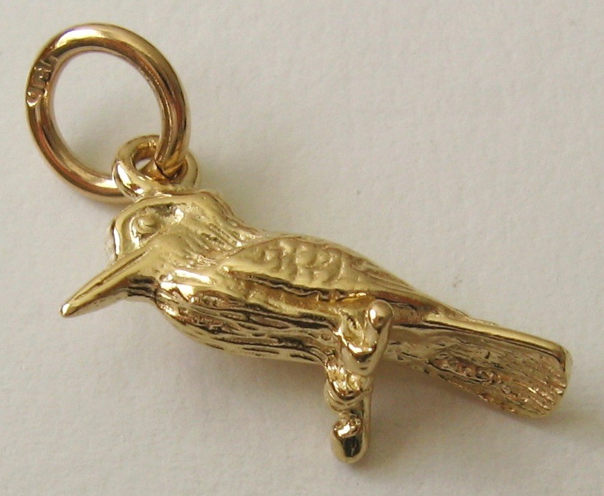 GENUINE SOLID 9K 9ct Yellow GOLD 3D KOOKABURRA ANIMAL BIRD Charm/PENDANT GIFT
