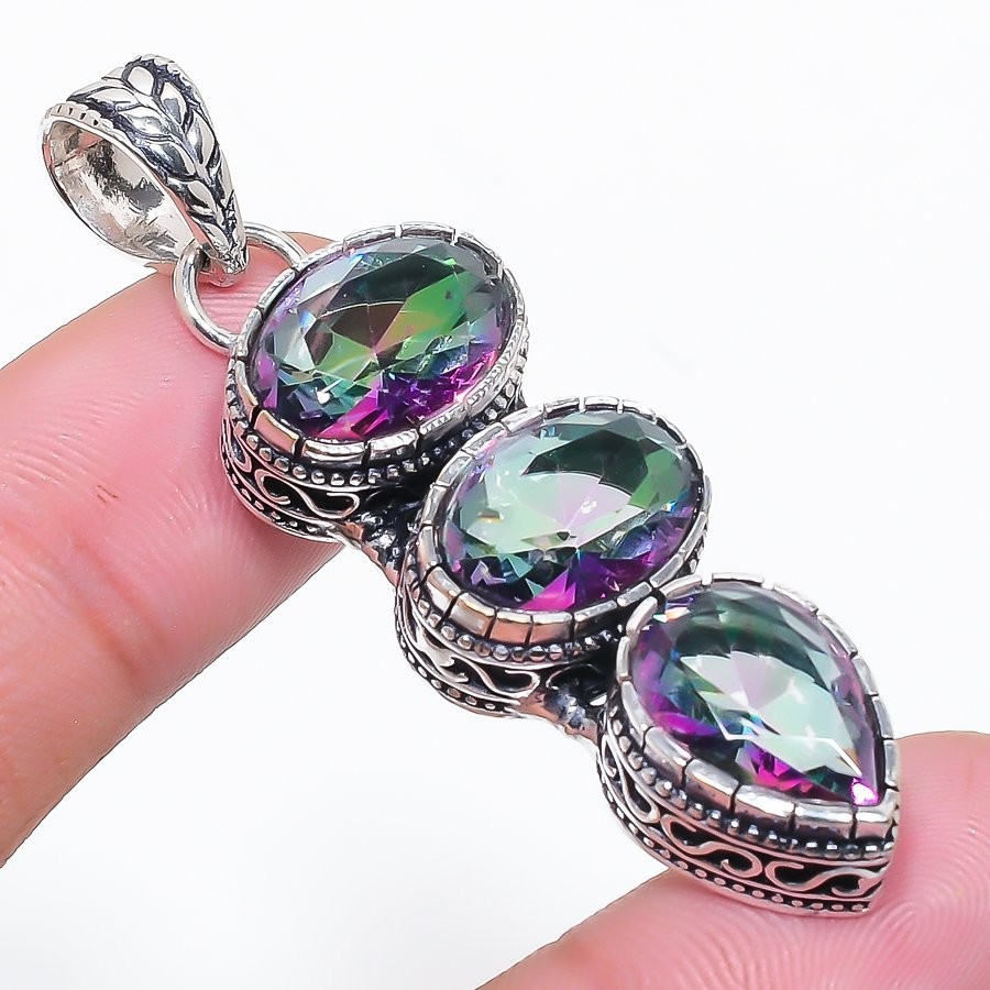 Mystic Topaz Gemstone Handmade 925 Sterling Silver Jewelry Pendant Size 2″