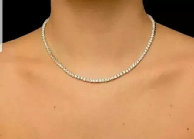 16” Inch Tennis Necklace 10Ct Round Lab Created Diamond 14K White Gold Plated