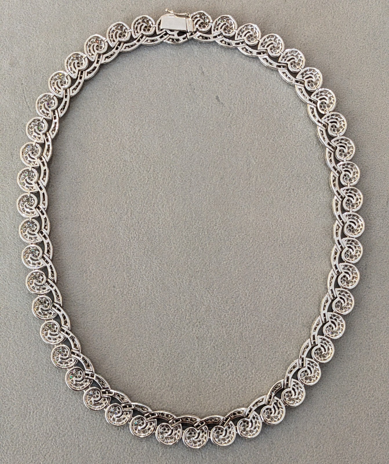 Pave Diamond Scroll Link Choker Necklace in 18k White Gold- HM2800SE