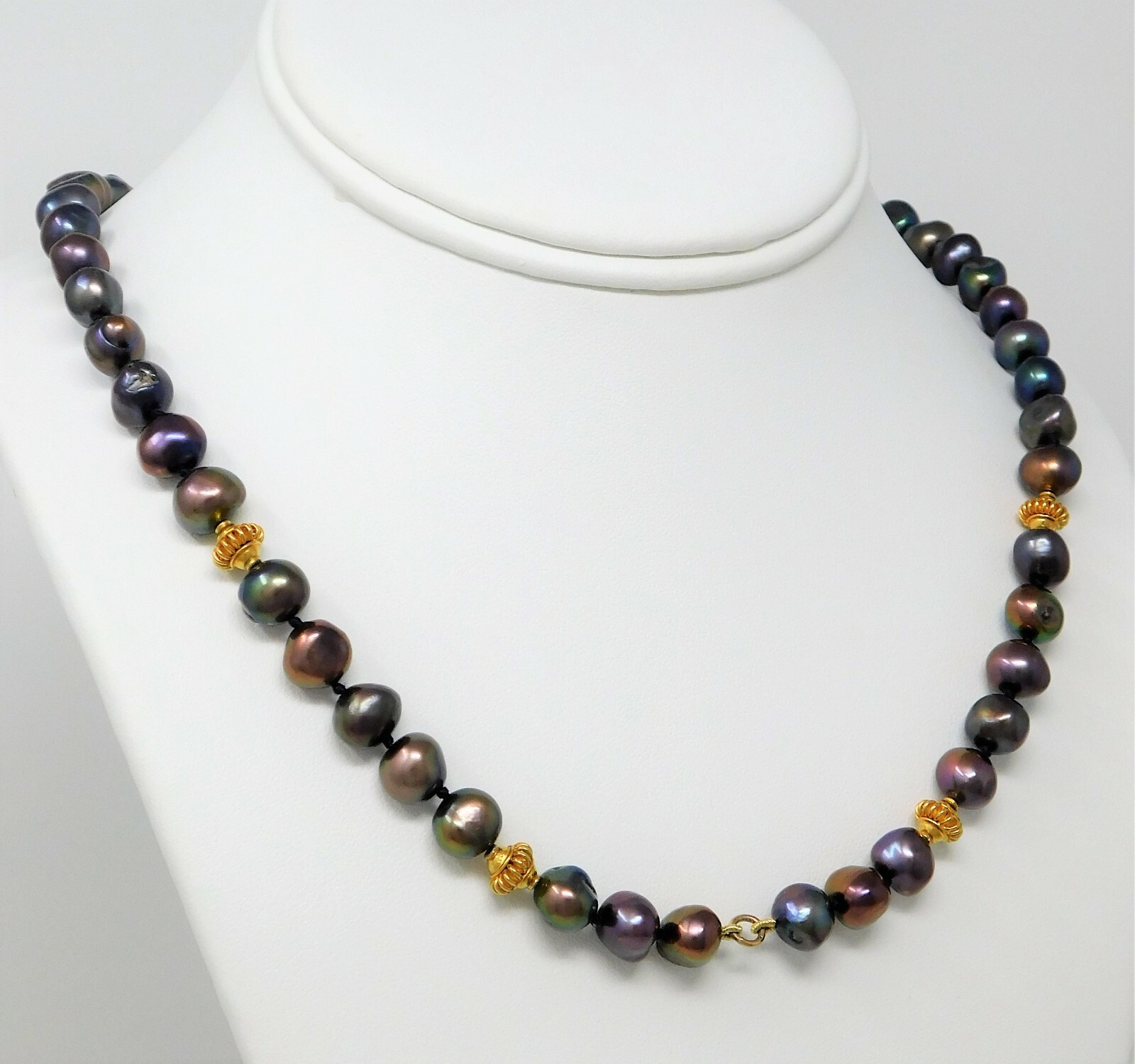 Strand of Mix Color Baroque Pearls + 18 kt Gold Beads & Hook Necklace 20″ B2400