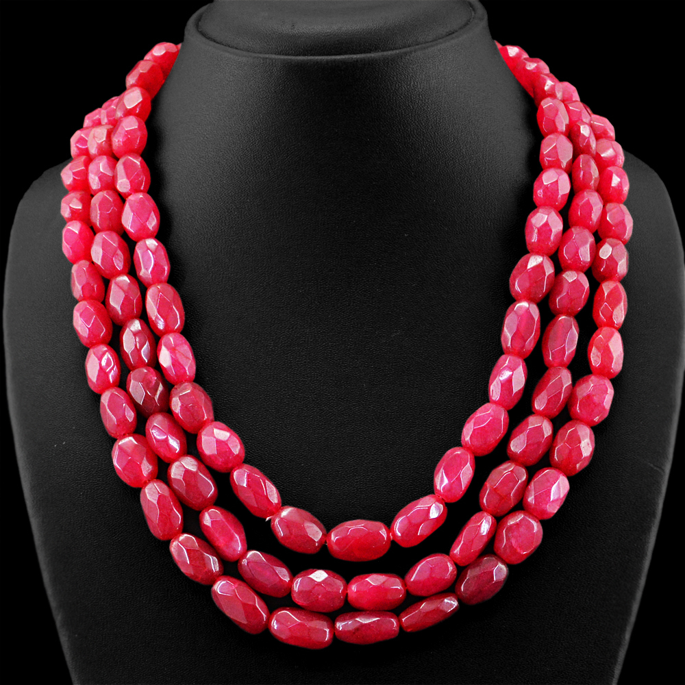 841.00 CTS EARTH MINED ENHANCED RUBY OVAL SHAPE FACETED BEADS NECKLACE (RS)