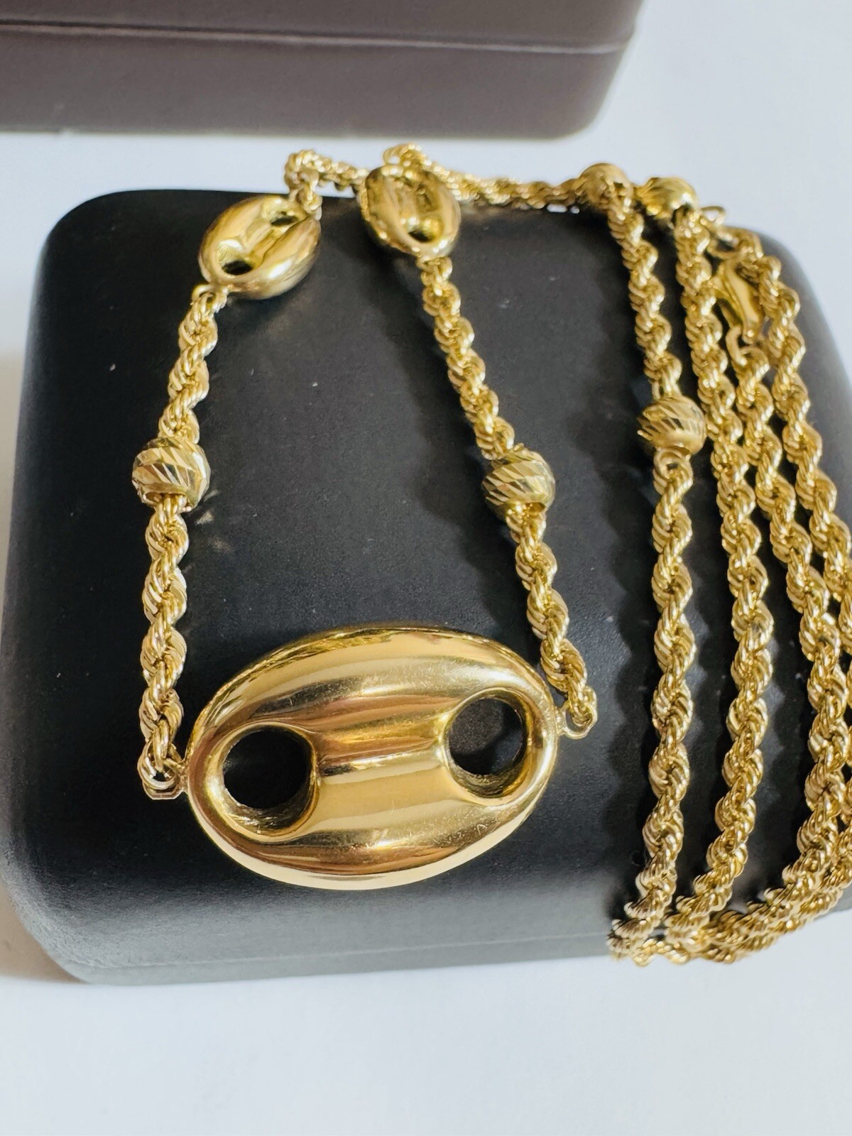 New 18K 750 Dubai Yellow Solid Gold Puff Necklace 17.5” -17” Inch 6g 2.5mm