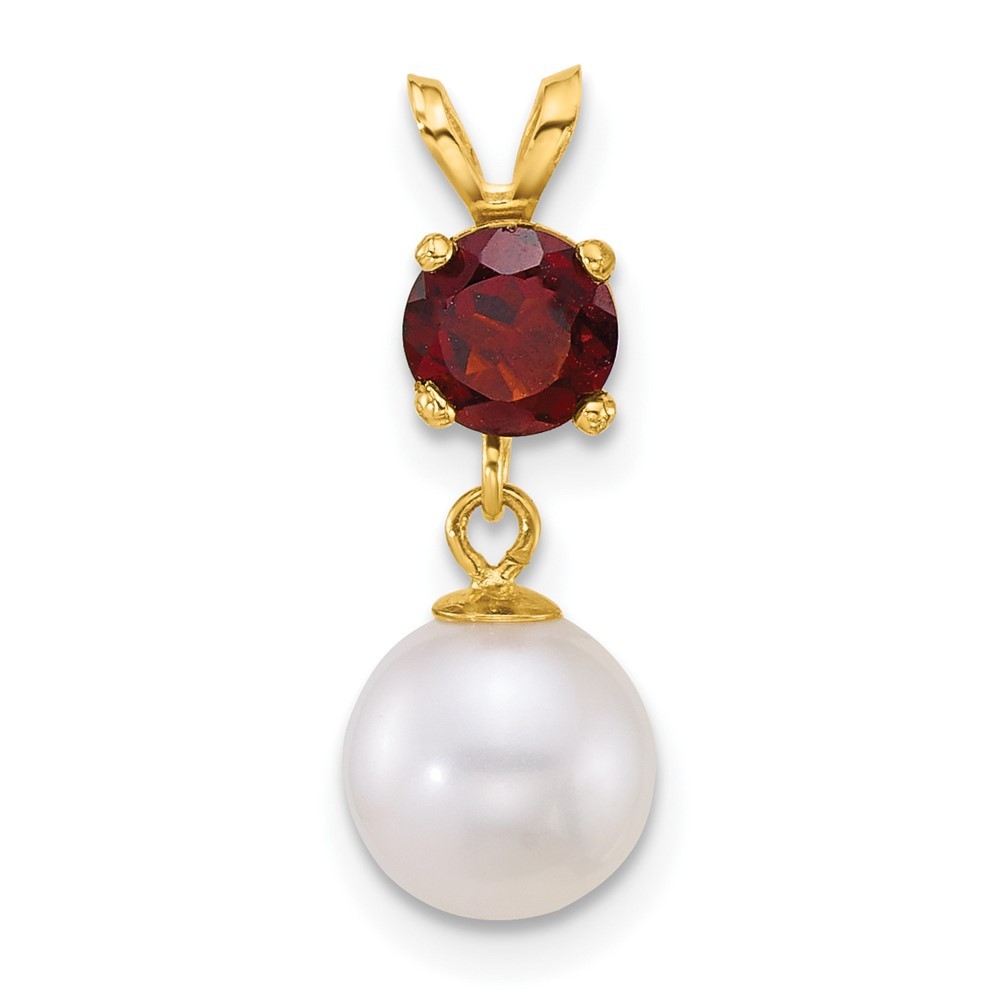 14k Yellow Gold 7-8mm Round White Cultured Pearl Dangle and Garnet Pendant