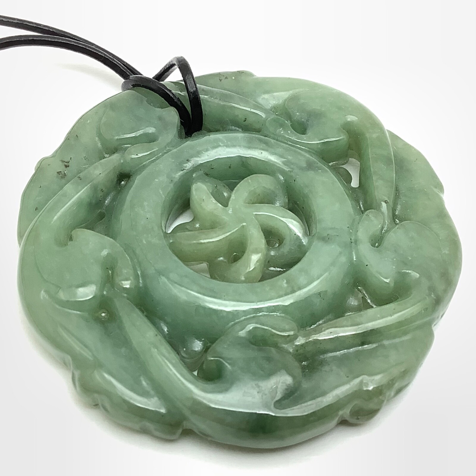 Burmese Jade Pendant Rat Running Green Jadeite Jade Disk Necklace Burma Myanmar