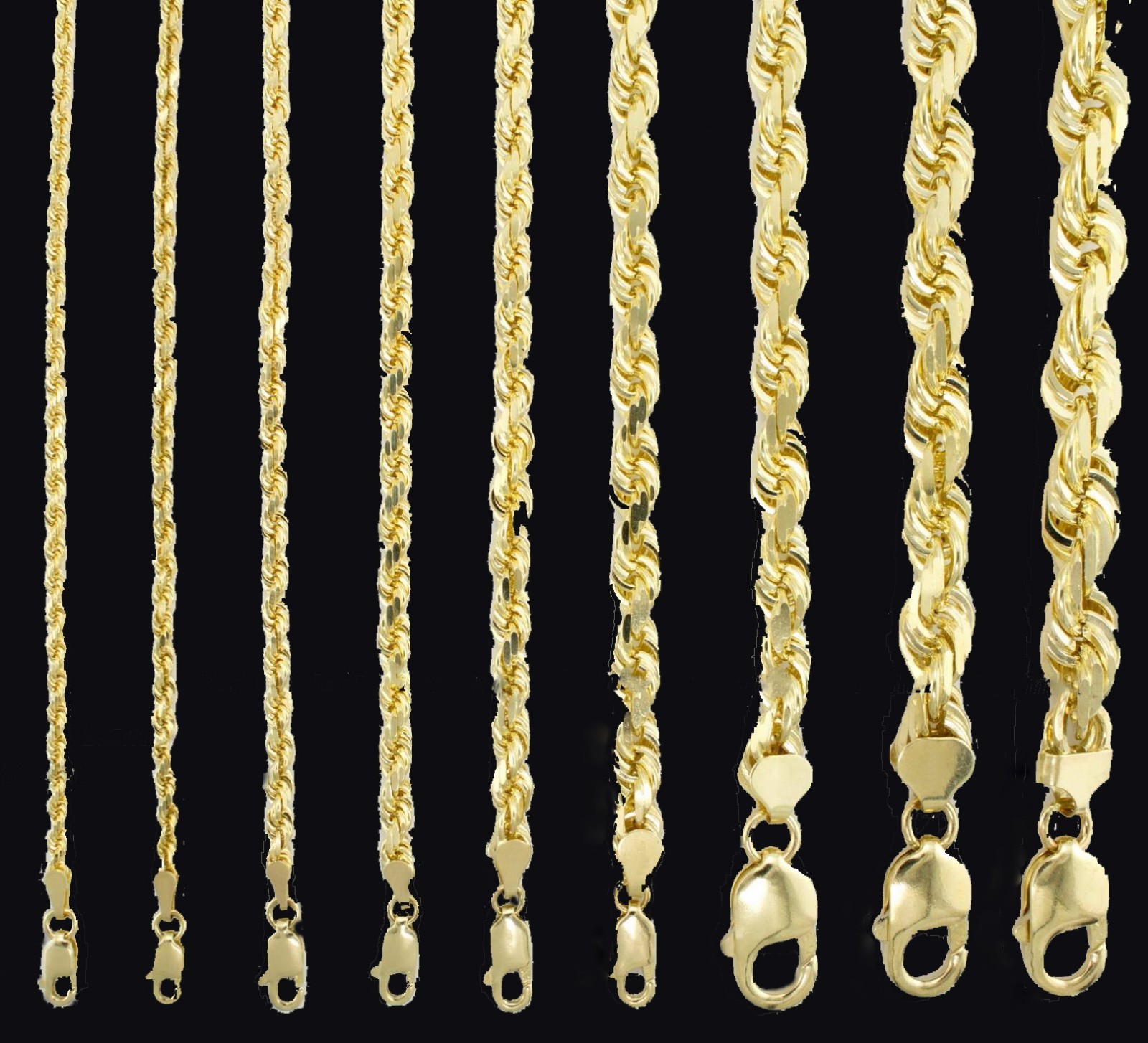 10k Gold Rope Chain 2mm-8mm Necklace 16-30 Inch men women Diamond cut Real Sale