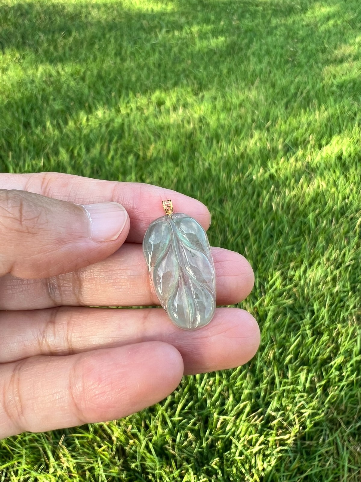 18k Gold Transparent 100% Natural Grade A Jadeite Jade Pendant H183 4