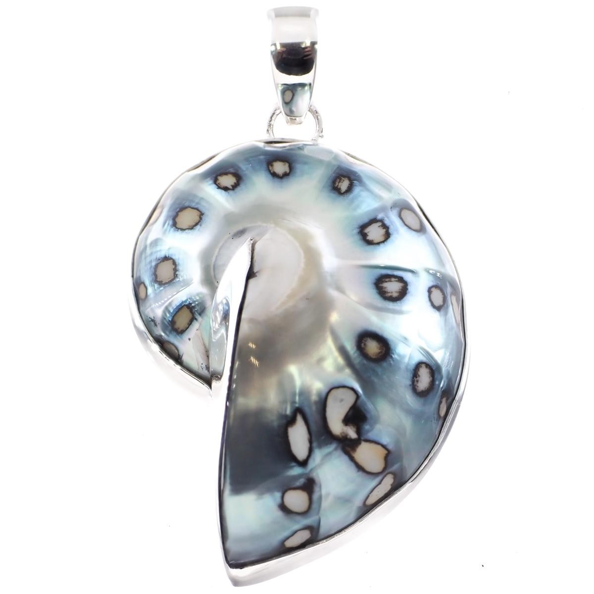 925 Sterling Silver Paisley Batik Polish Nautilus Shell In Sterling Pendant, 2″