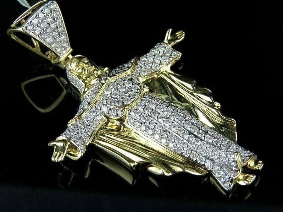 Lab Created Diamond Men’s 2Ct Round Jesus Charm Pendant 14k Yellow Gold Plated