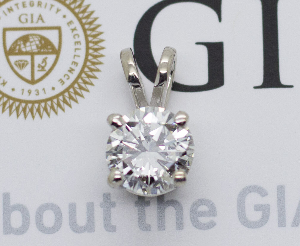 GIA Certified Platinum 0.79ct H/VS2 Round Brilliant Diamond Solitaire Pendant
