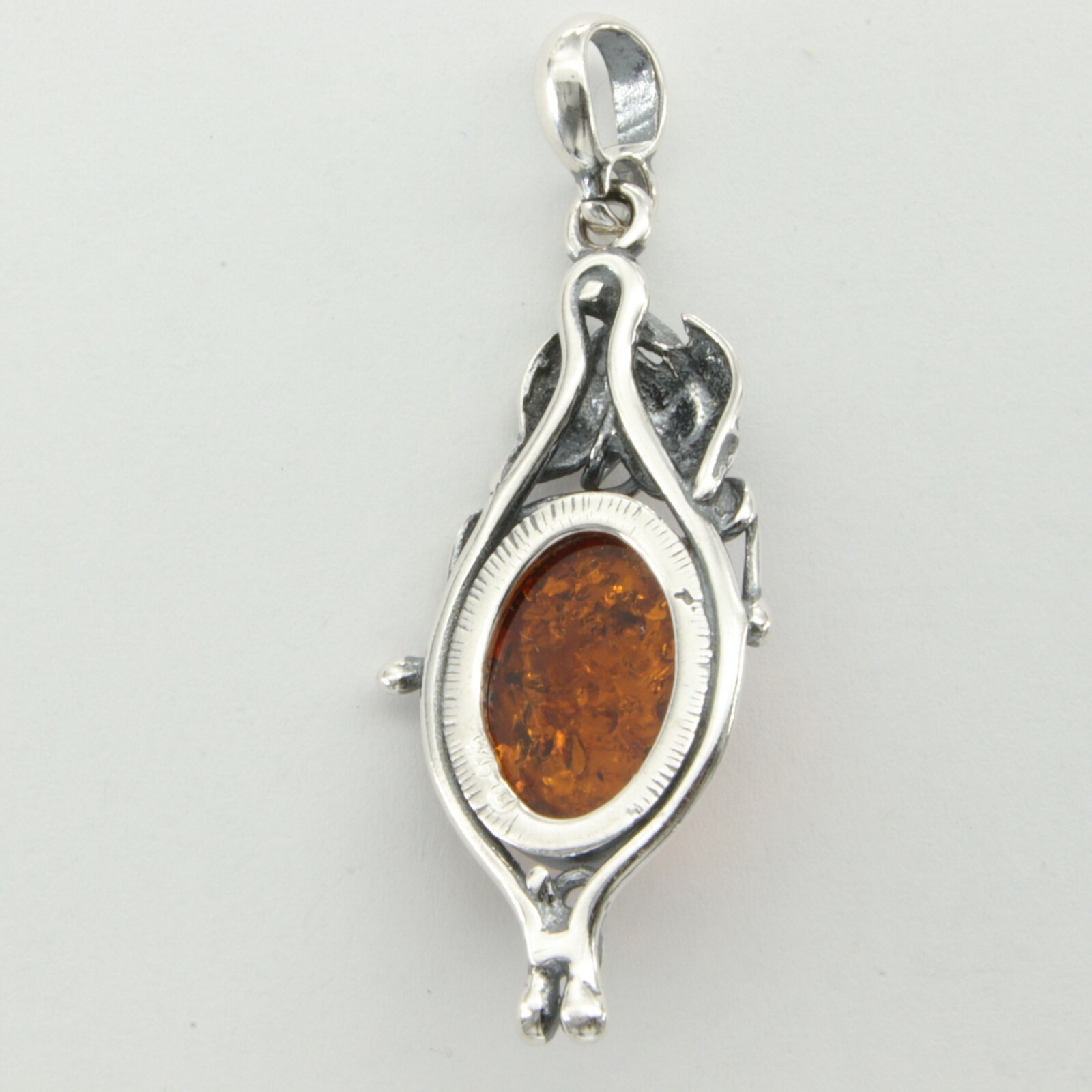 Cognac / Brown BALTIC AMBER Oval Pendant – 925 STERLING SILVER #1023