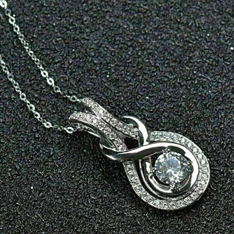 2.00Ct Round Cut Lab-Created Diamond Halo Pendant 14K White Gold Plated Silver