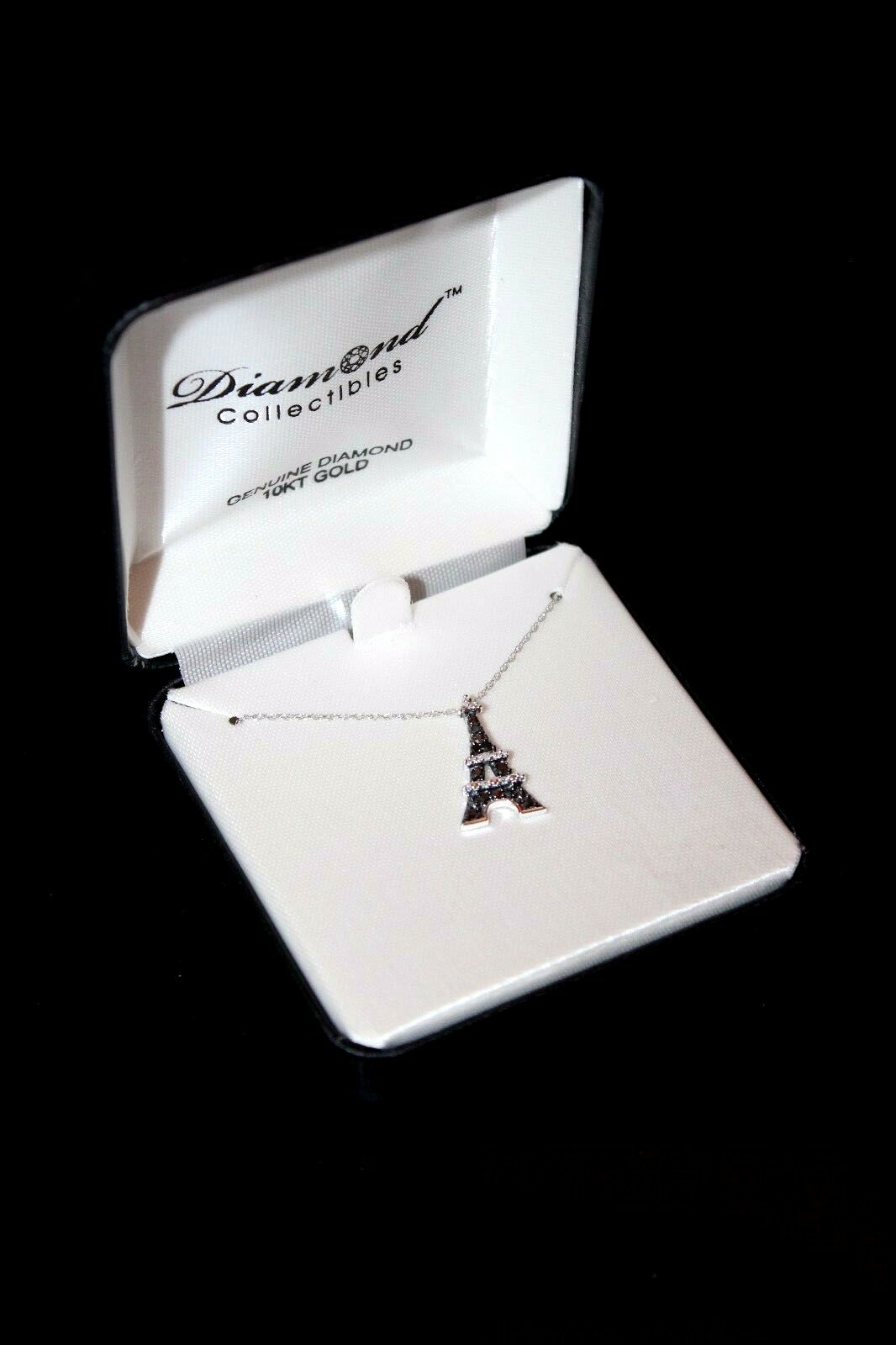 Diamond Collectibles Genuine Diamond 1/10 CTW Eiffel Tower Pendant White Gold
