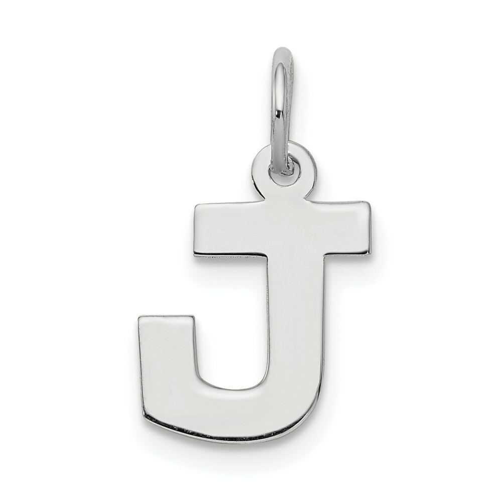 Sterling Silver 925 Small Block Letter J Initial Charm Pendant 0.63 Inch