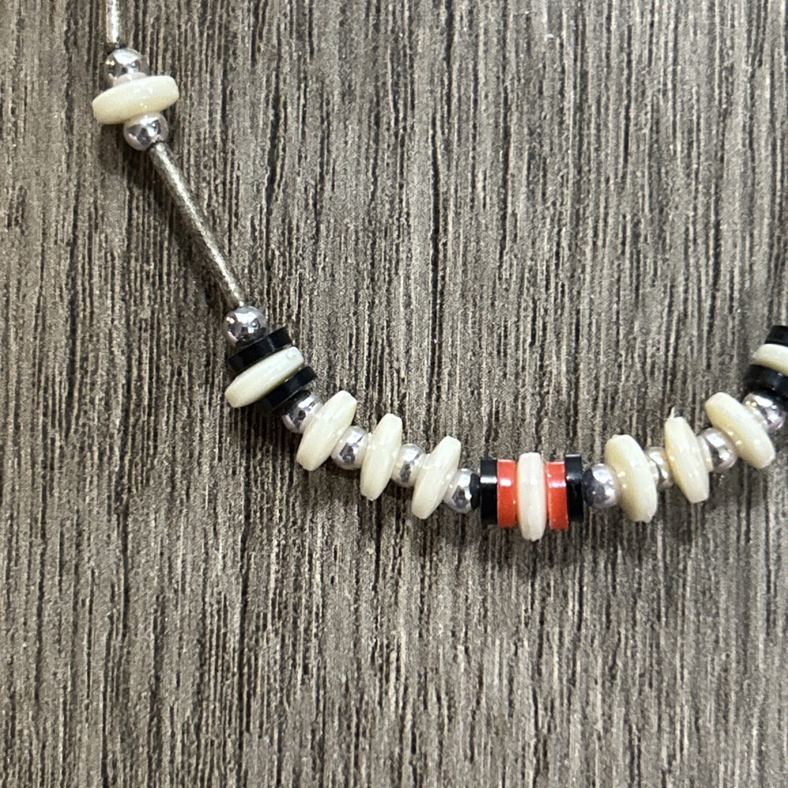 Southwestern Choker Liquid Sterling Silver/Orange Black White Bead Necklace 16”