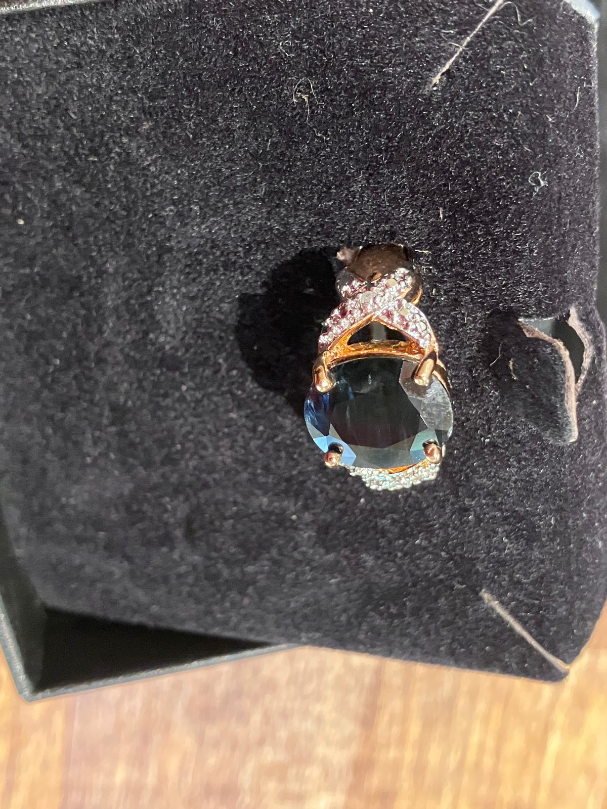 Natural Dark Sapphire 18K Rose Vermeil Clad Sterling Technibond Pendant Ring set