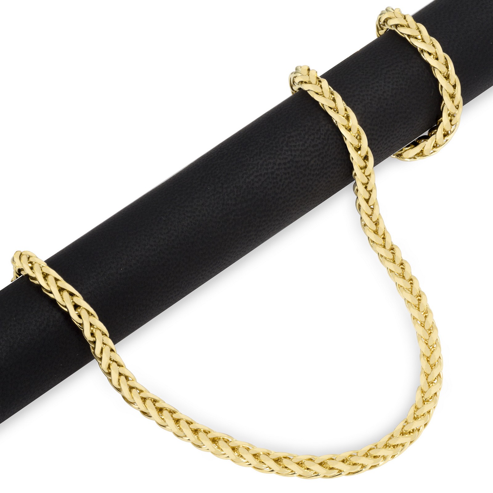 14K Yellow Gold 2.5mm-5mm Round Wheat Palm Franco Spiga Chain Necklace 16″- 30″