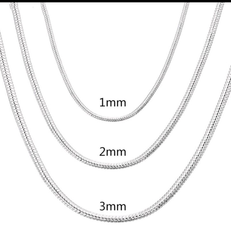 40-75cm 925 Sterling Silver 1MM-3MM solid Snake Chain Necklace For Men Women