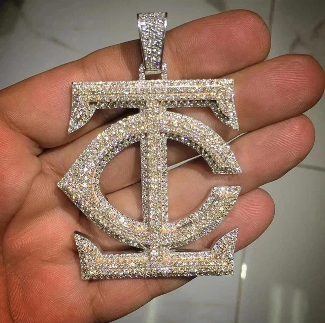 4 Ct Round Cut Real Moissanite Custom Letter Men’s Pendant 14K White Gold Plated