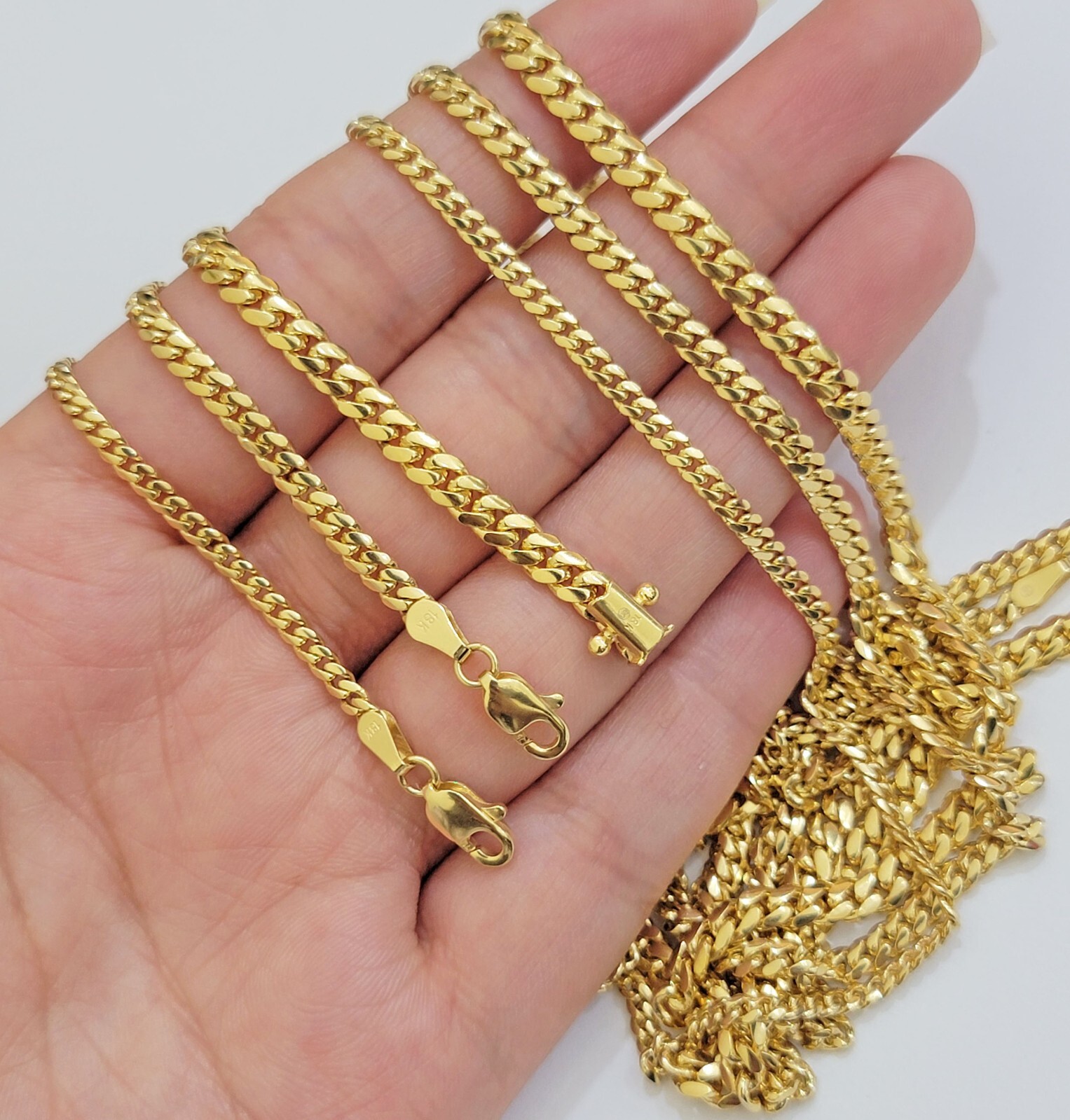 Solid 18k Gold Chain Necklace Miami Cuban Link 2.5mm-4mm 18″-26 Inch Real 18kt