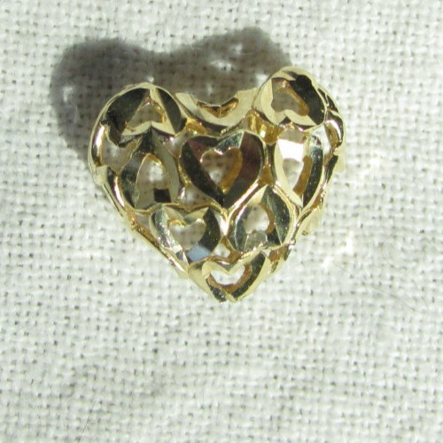14K Yellow Gold Diamond Cut Multi-Heart 3-D Pendant Charm Slide; 1.01g