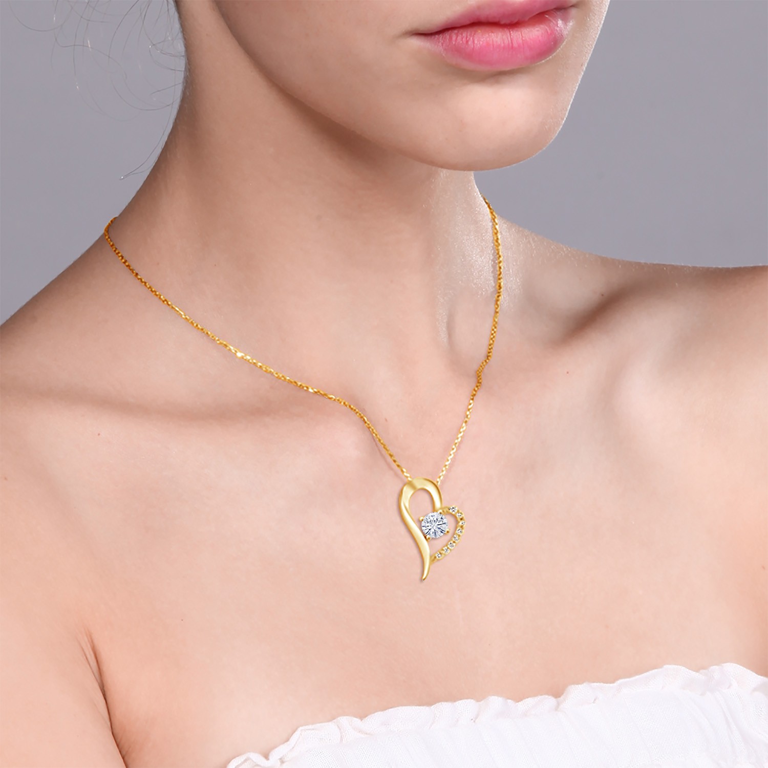 18K Yellow Gold Plated Silver Pendant with Chain Set with Near Colorless (GH)