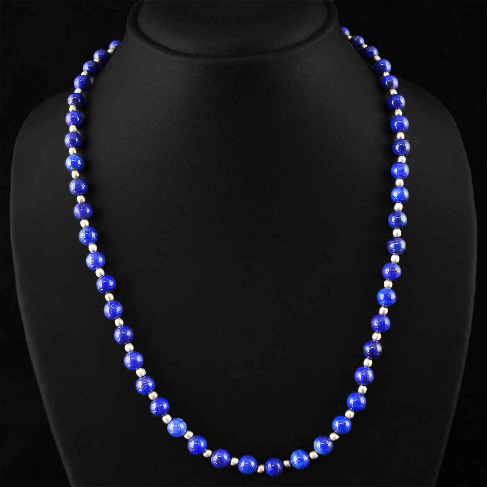 ELEGANT 152.70 CTS NATURAL UNTREATED RICH BLUE LAPIS LAZULI ROUND BEADS NECKLACE