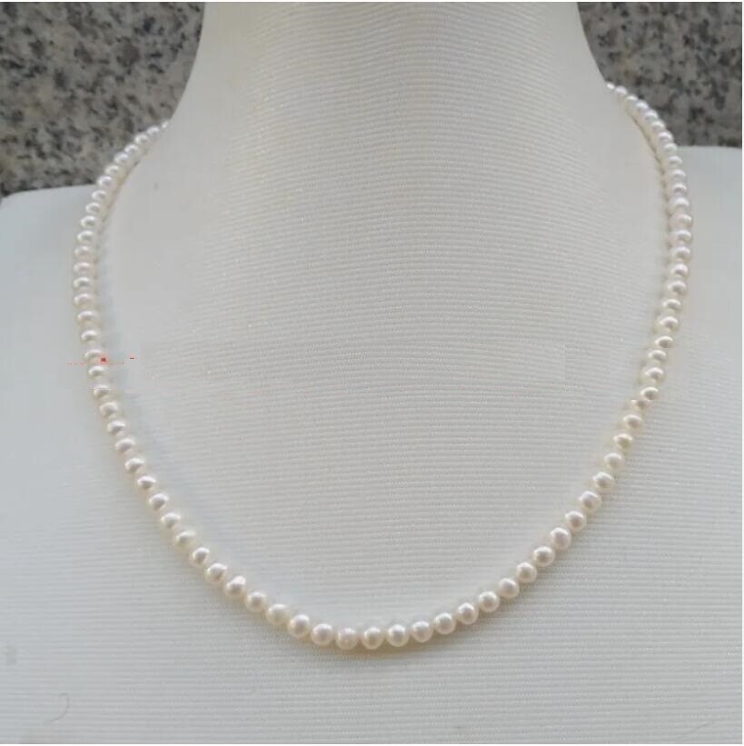 16-36in 3.5-4mm genuine natural Japanese akoya white round pearl necklace 14k