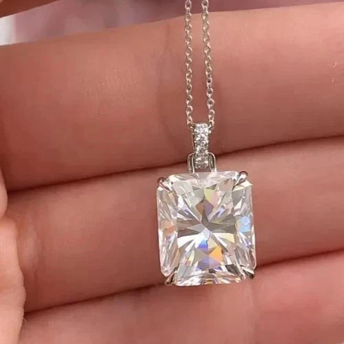 3.20Ct Radiant-Cut Lab Grown Diamond Solitaire Necklace Pendant 14k White Gold
