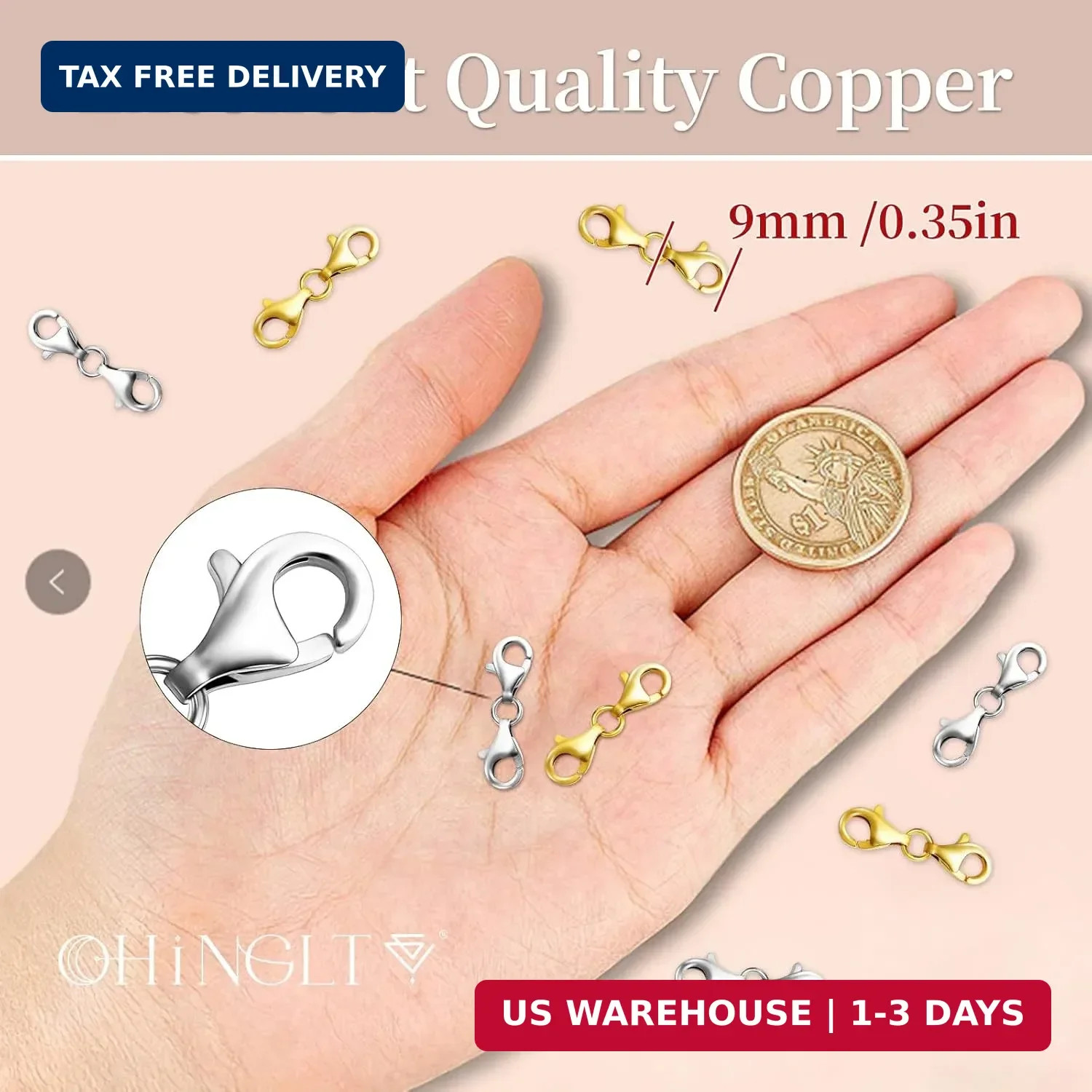 OHINGLT Double Lobster Claw Clasps Necklace Extender Silver and Gold, Double End