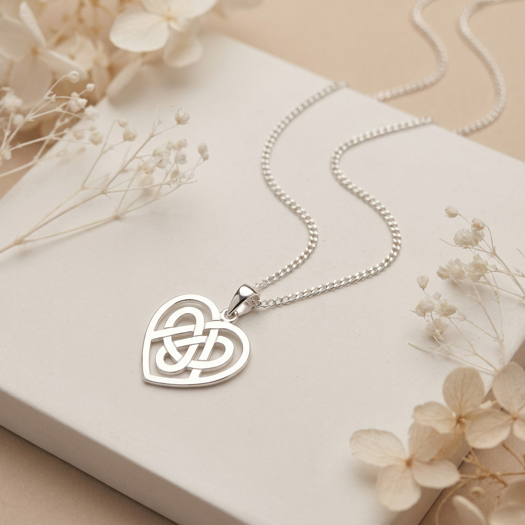 Sterling Silver Celtic Heart Necklace 925 Pendant 18″ Chain Gift Box Women
