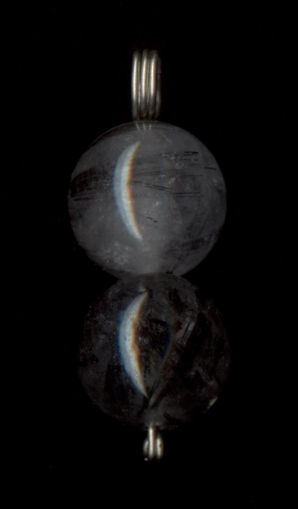 14K 2.86 Gram Solid White Gold Black Rutilated Needle Quartz Bead Pendant #ua