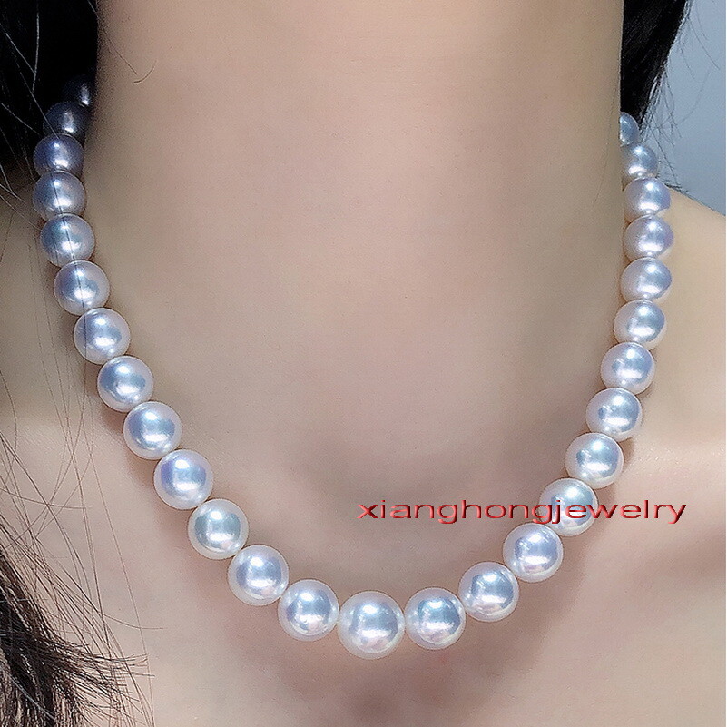 Australia top 17″12-14mm REAL south sea Perfect round WHITE pearl necklace 14K