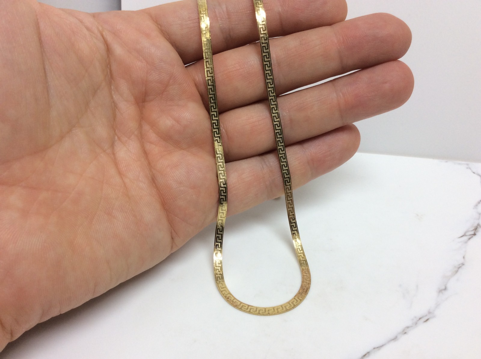 10K SOLID YELLOW REAL GOLD REVERSIBLE GREEK KEY HERRINGBONE Necklace 5.3g 18”