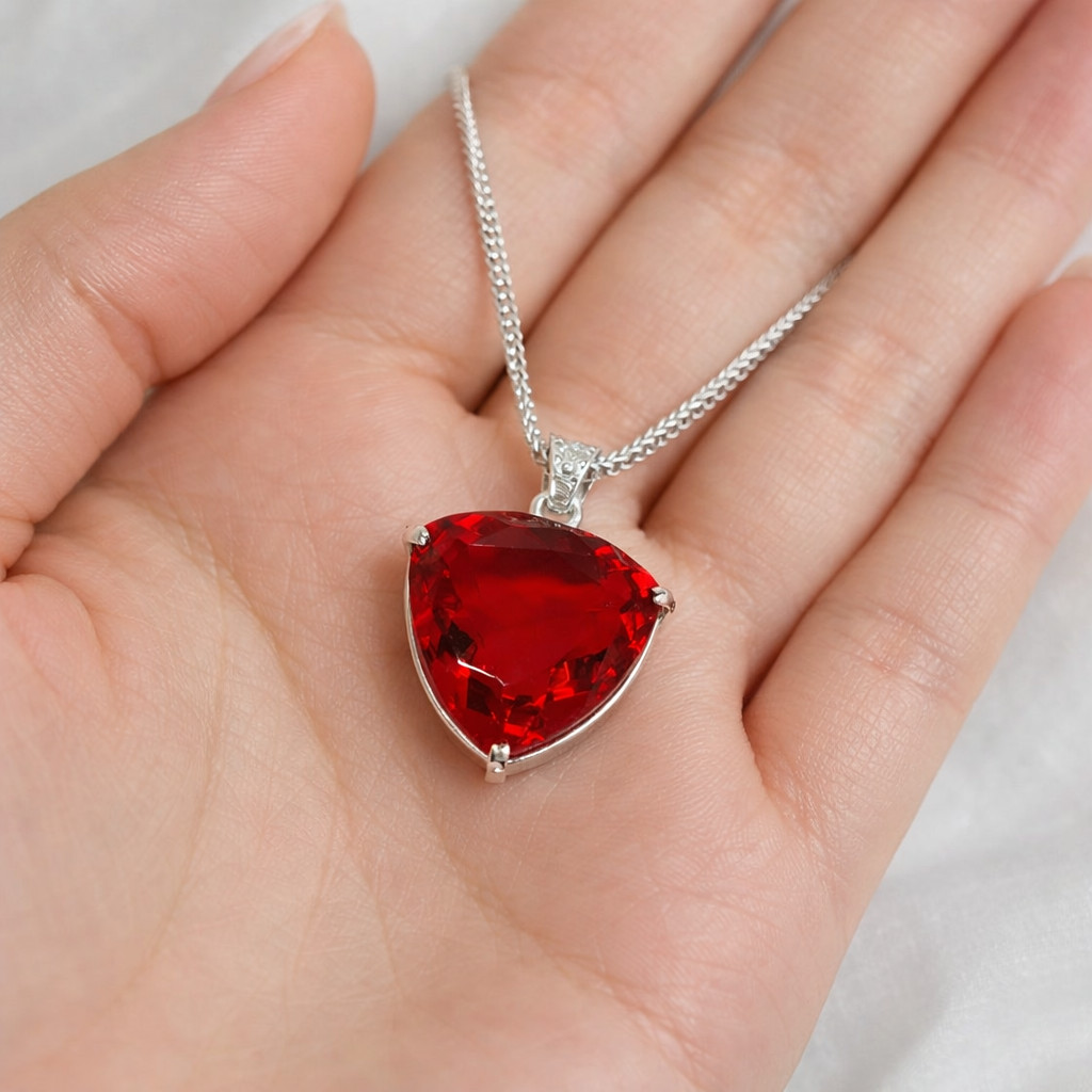 Trillion Cut Ruby Necklace | 90-100 Ct Handmade Red Gemstone Pendant