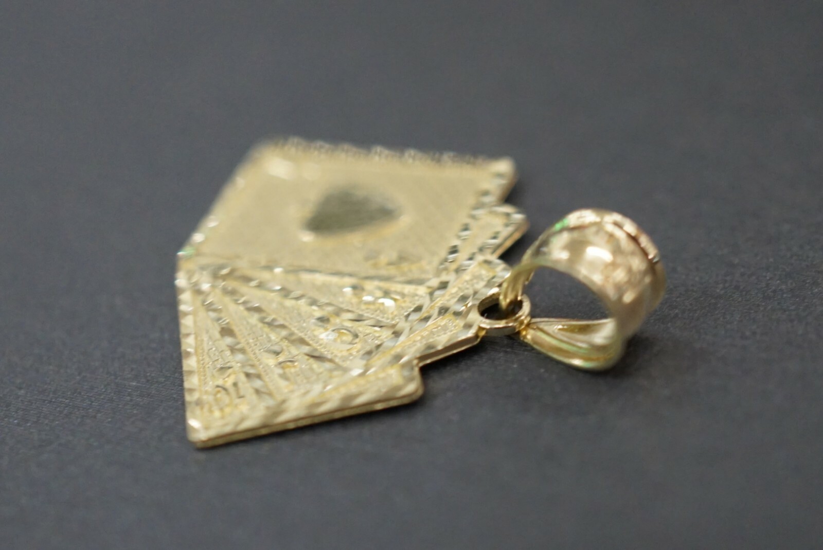 10K Solid Yellow Gold 1″ Royal Flush Poker Cards A K Q J 10 Charm Pendant.